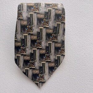 Black tie, formal wea Italian Silk Tie Window Boxes Floral Shutter Print Necktie